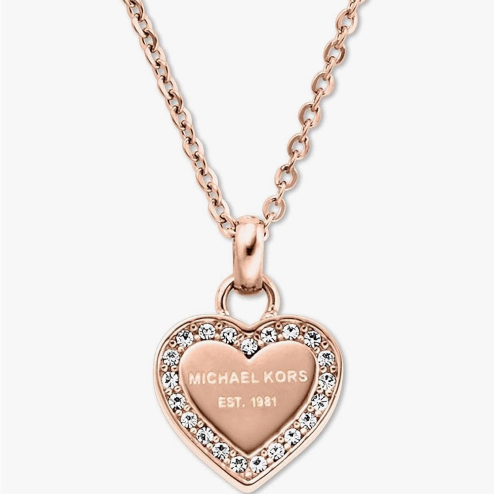 Michael Kors Rose Gold Heart Charm Pendant Necklace